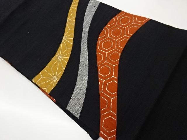 JAPANESE NAGOYA OBI / TSUMUGI / EMBROIDERY / KIKKO PATTERN